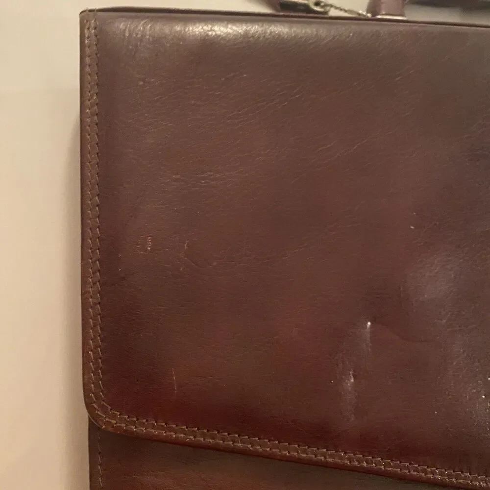 Vintage Briefcase Brown Leather Lock & Zippered Compartment 15.5